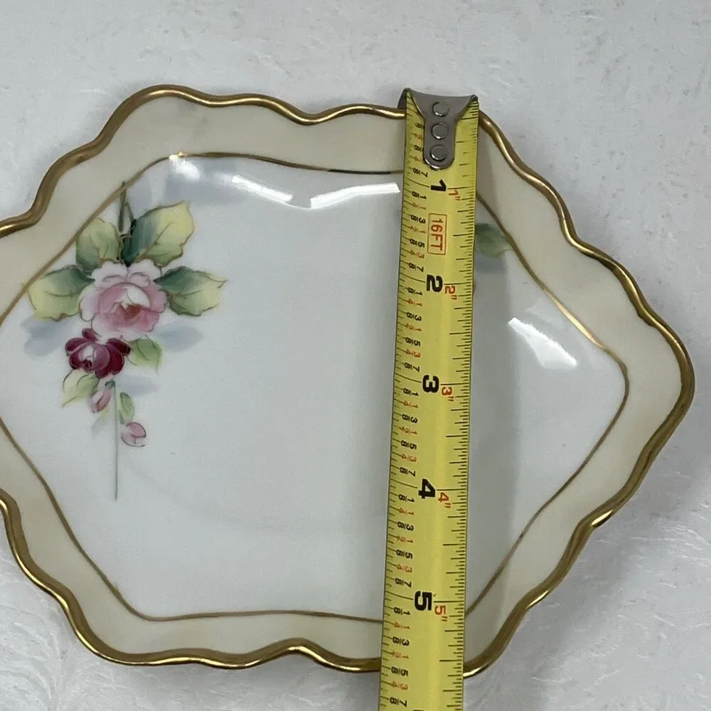Nippon Gravy Sauce Boat w Underplate Roses Gilt Painted Gold & Raised Flower VTG